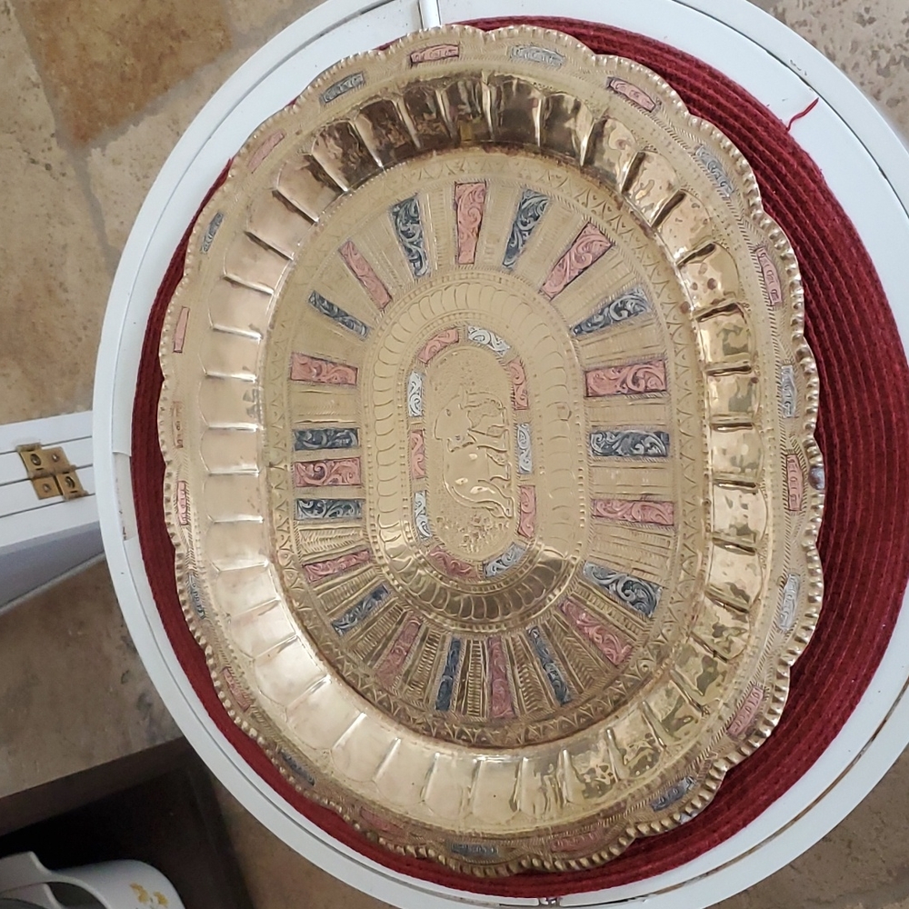 Vintage Hand Hammered  Brass Oval Tray